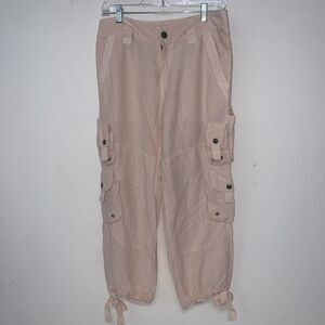 Lauren Ralph Lauren Linen & Silk Cargo Capris Pants Pink Womens 4 Preppy Casual